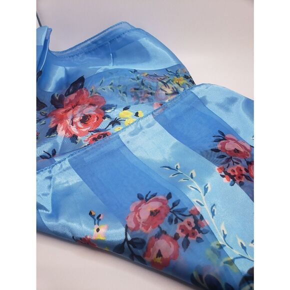 Blue satin floral Paisley scarf - Picture 2 of 3